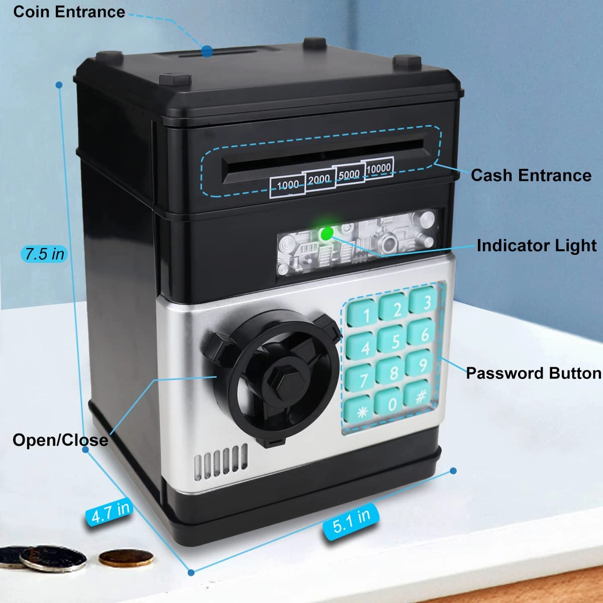 Kids Electronic Password Safe Mini ATM Piggy Bank Toy for 3-14 Year Old Boys and Girls