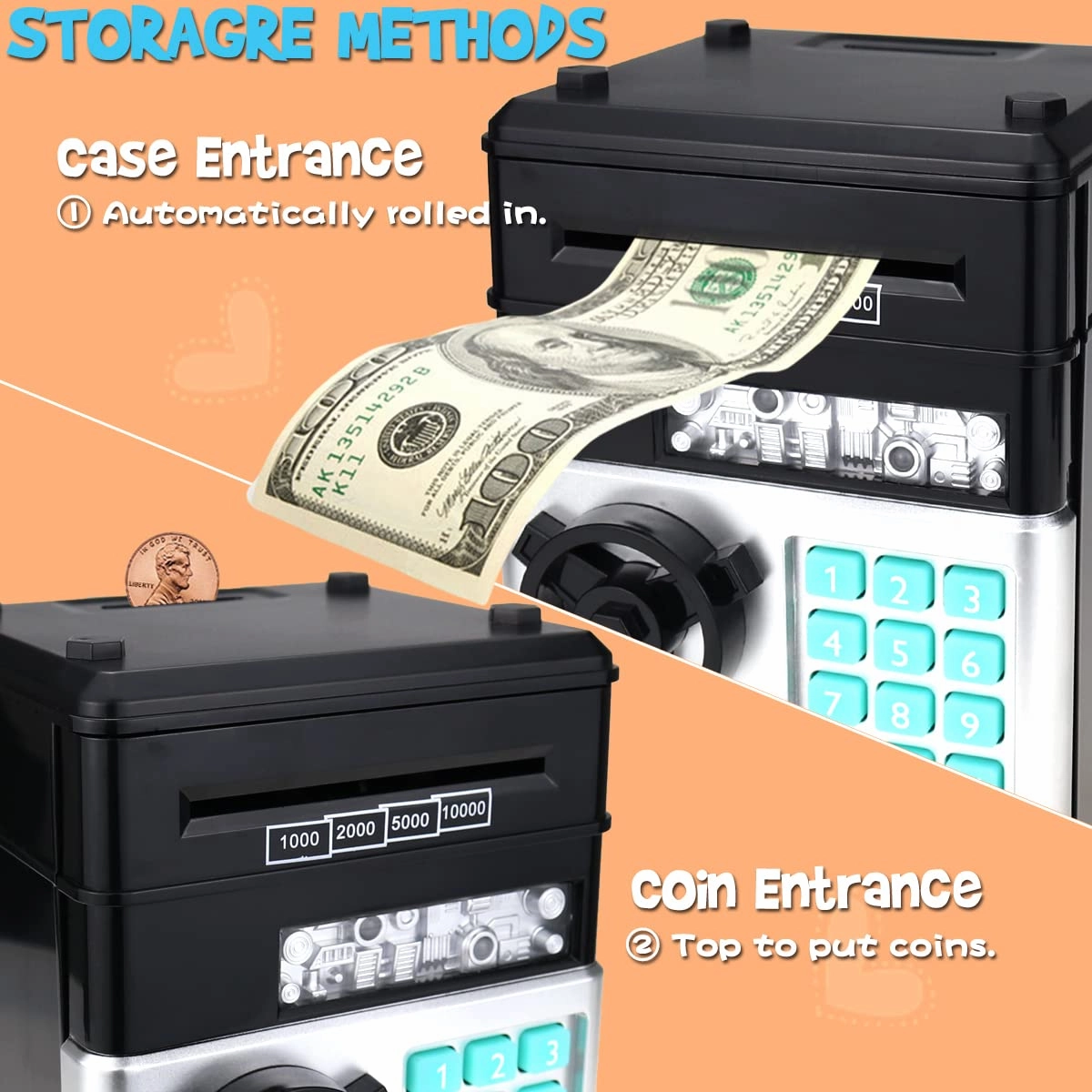 Kids Electronic Password Safe Mini ATM Piggy Bank Toy for 3-14 Year Old Boys and Girls