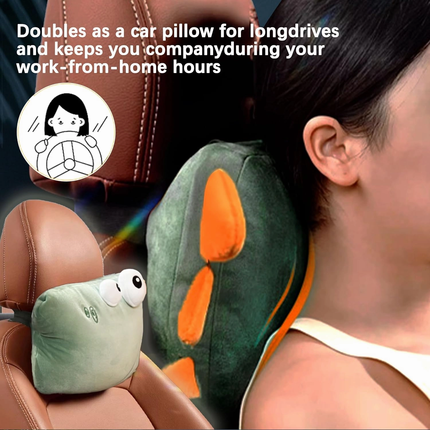 Kids Neck Pillows for Travel - Animal 2-in-1 Transforming Plush Travel Pillow for Airplane and Car Journeys - Adorable U-Shaped Headrest & Neck Support for Kids and Adults - Green Dinosaur