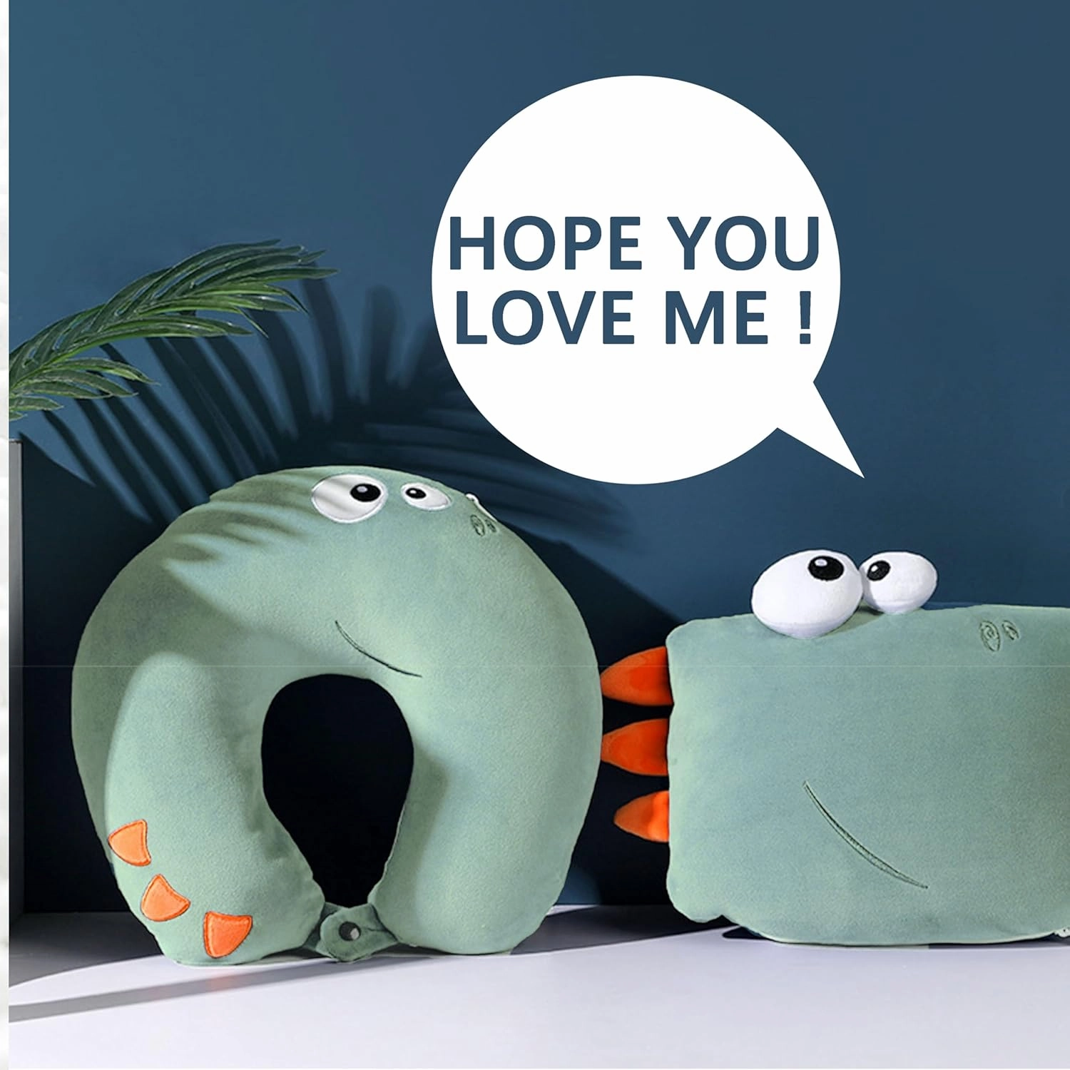 Kids Neck Pillows for Travel - Animal 2-in-1 Transforming Plush Travel Pillow for Airplane and Car Journeys - Adorable U-Shaped Headrest & Neck Support for Kids and Adults - Green Dinosaur