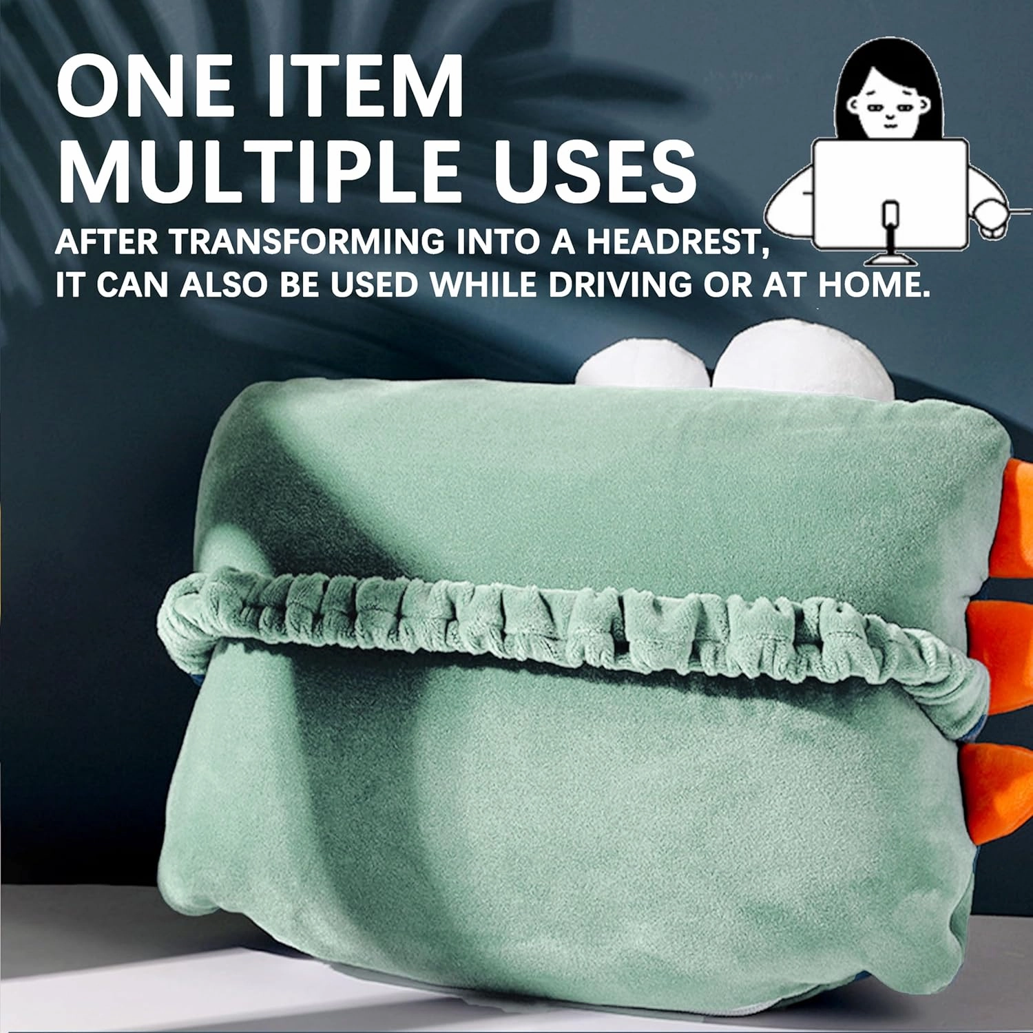 Kids Neck Pillows for Travel - Animal 2-in-1 Transforming Plush Travel Pillow for Airplane and Car Journeys - Adorable U-Shaped Headrest & Neck Support for Kids and Adults - Green Dinosaur