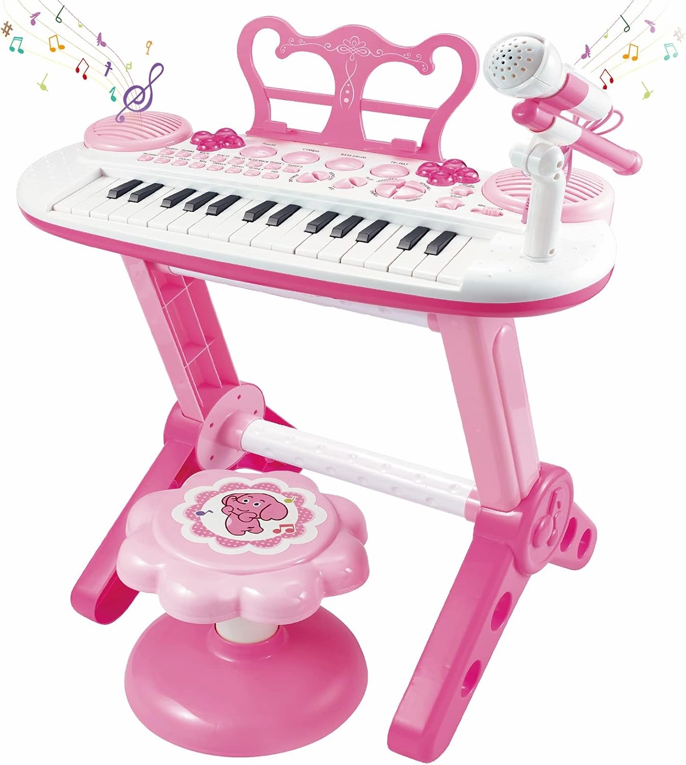 Kids Piano Keyboard Toys, 31-Keys Piano for Toddler Ages 3-5-9, Educational Toys with Microphone, Stool, Portable Multifunction Electronic Musical Instrument, 3 Year Old Girls Birthday Gift Ideas-Pink
