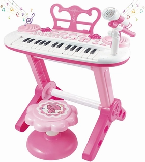 Kids Piano Keyboard Toys, 31-Keys Piano for Toddler Ages 3-5-9, Educational Toys with Microphone, Stool, Portable Multifunction Electronic Musical Instrument, 3 Year Old Girls Birthday Gift Ideas-Pink