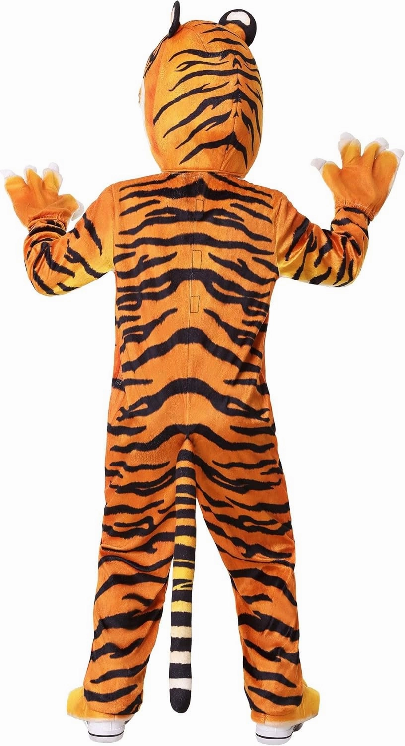 Kids Realistic Jungle Tiger Costume, Striped Plush Big Cat Jumpsuit for Children