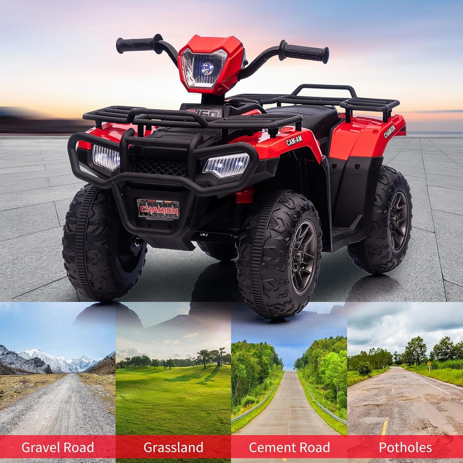 Kids Ride On ATV, 12V Kids 4 Wheeler Battery Powered Toy Car for Toddlers， w/Led Lights, High & Low Speed, Horn, Music, USB, Forward & Backward,Ride On Four Wheeler Quad for Boys & Girl-Red