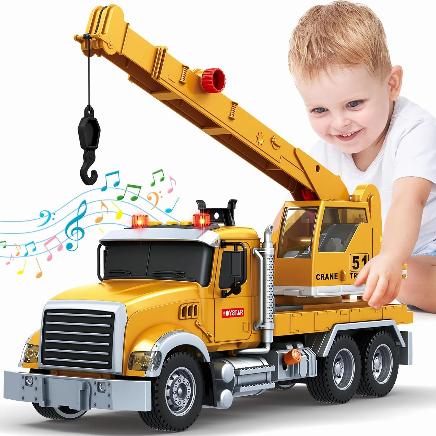 Kids Toys for 3 4 5 6 7 8 Years Old Boys, Crane Truck Toy with Lights, Sounds, Toddler Friction Powered Truck Vehicle Toy for Boys Girls Chrismas Birthday Gifts