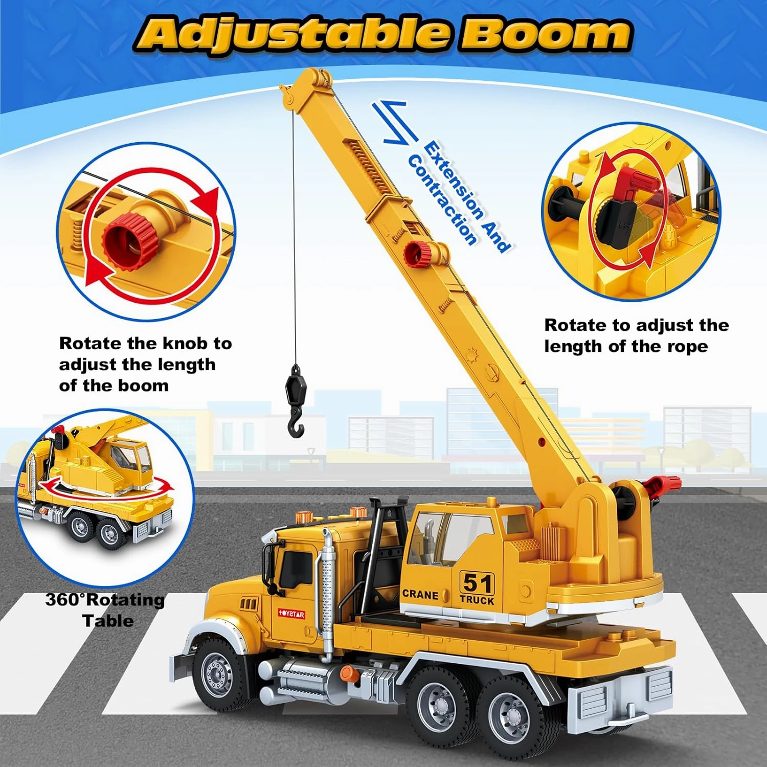 Kids Toys for 3 4 5 6 7 8 Years Old Boys, Crane Truck Toy with Lights, Sounds, Toddler Friction Powered Truck Vehicle Toy for Boys Girls Chrismas Birthday Gifts
