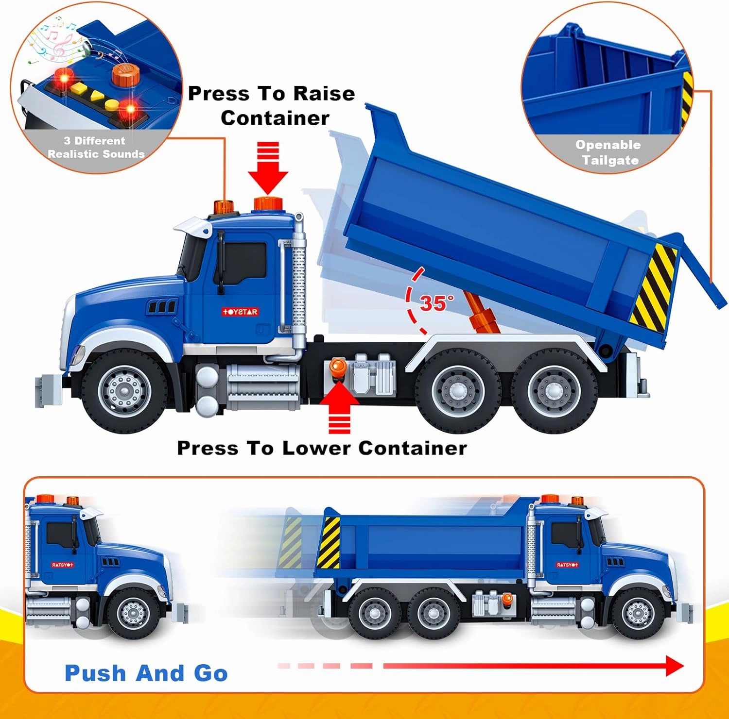 Kids Toys for 3 4 5 6 7 8 Years Old Boys, Large Dump Truck Toy with Lights, Sounds, Blue Toddler Friction Powered Truck Vehicle Toy for Boys Girls Birthday Gifts