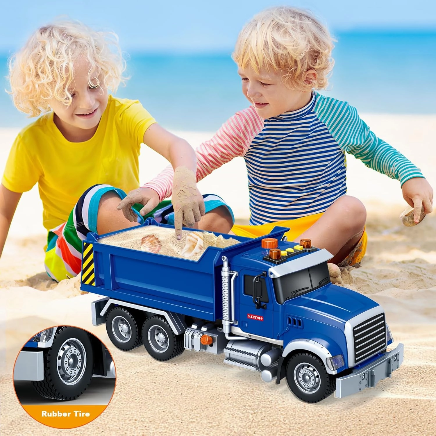 Kids Toys for 3 4 5 6 7 8 Years Old Boys, Large Dump Truck Toy with Lights, Sounds, Blue Toddler Friction Powered Truck Vehicle Toy for Boys Girls Birthday Gifts