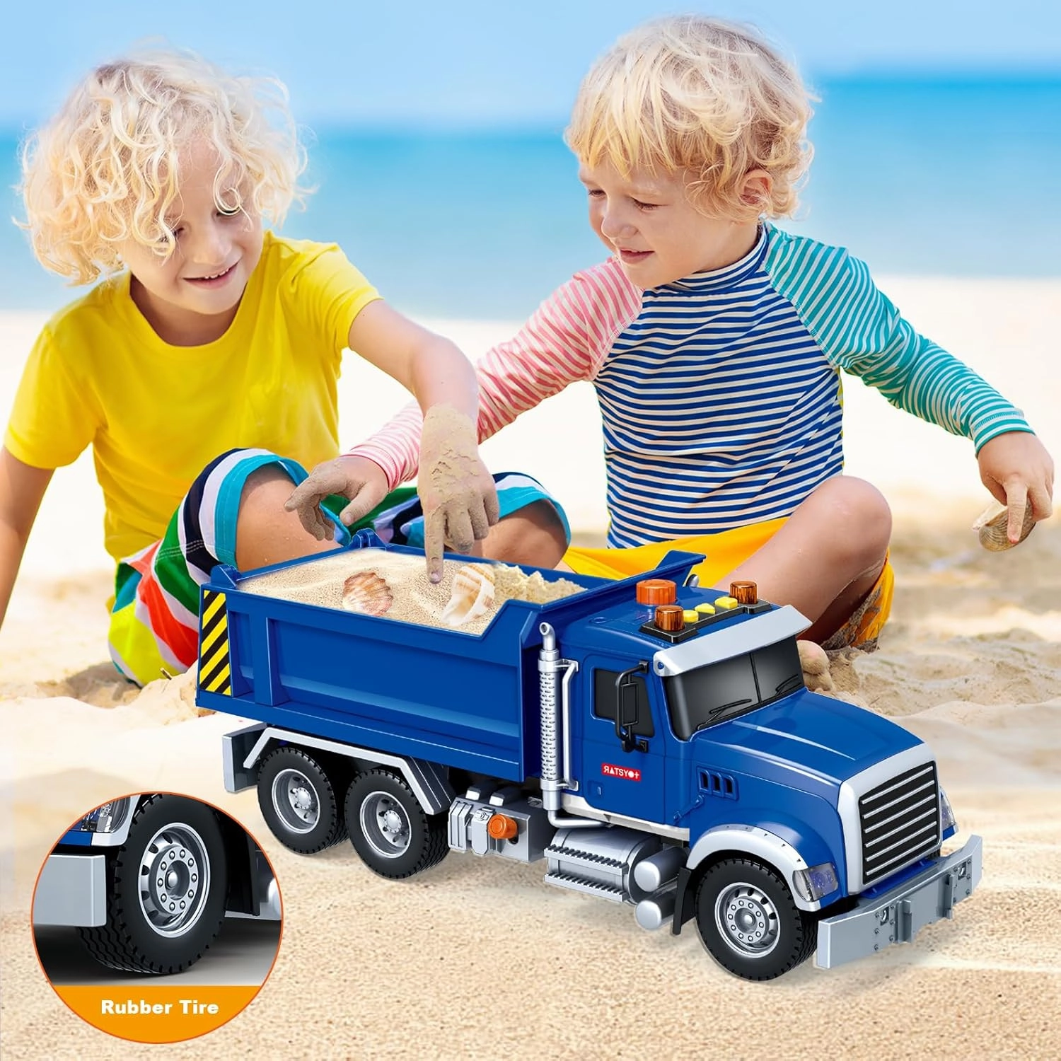Kids Toys for 3 4 5 6 7 8 Years Old Boys, Large Dump Truck Toy with Lights, Sounds, Blue Toddler Friction Powered Truck Vehicle Toy for Boys Girls Birthday Gifts