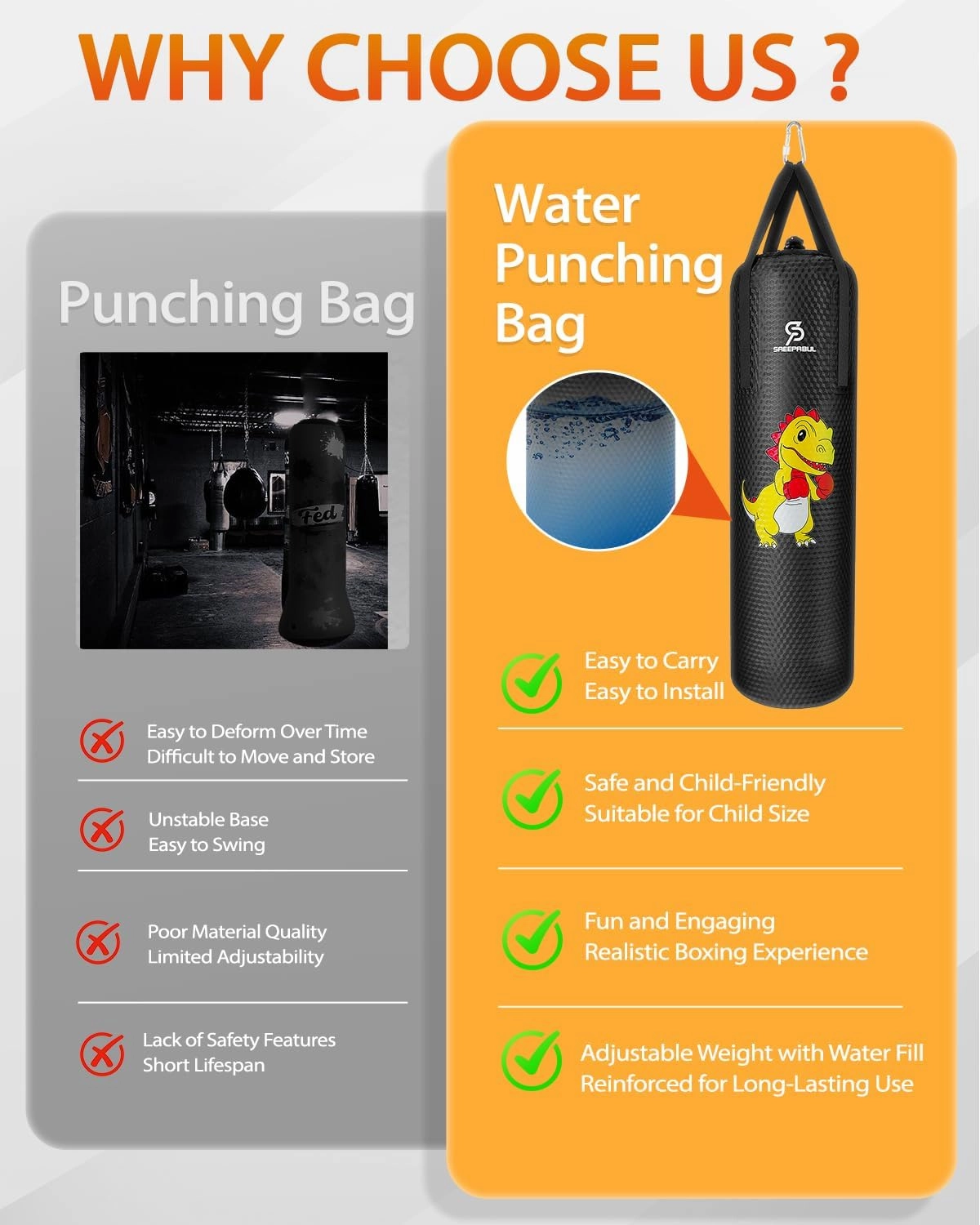 Kids Water Punching Bag - 30kg/66lbs Water-Filled Sandbag, High-Bounce PVC Anti-Leak Design, Durable Training Bag for Karate Taekwondo MMA (Green)