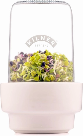 Kilner 0.5L Sprouting Set Glass Jar with Stainless Steel Lid Ceramic Base & Recipe Booklet Ideal for Growing Broccoli Beans Radish Lentils BPA-Free Sustainable Dishwasher Safe
