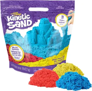 Kinetic Sand, 6lbs Mega Mixin’ Bag with Red, Yellow & Blue Play Sand (Packaging May Vary), Sensory Toys for Kids Ages 3 and up