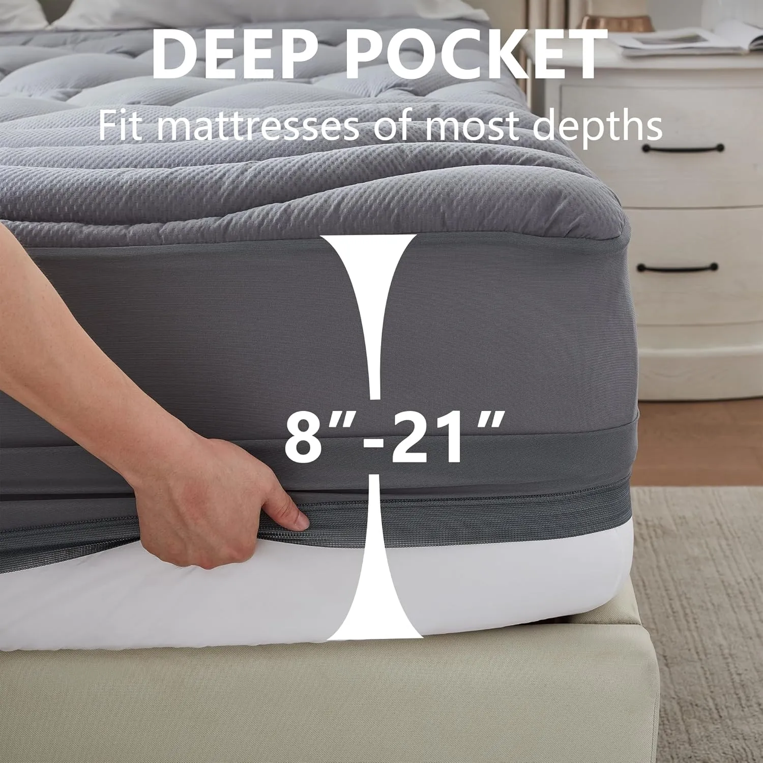 King Size Mattress Pad Waterproof, Cooling Mattress Topper Noiseless, Leak Proof Mattress Protector Deep Pocket Washable, Quilted Fitted Soft King Mattress Pad Cover (78x80 inch, Grey)