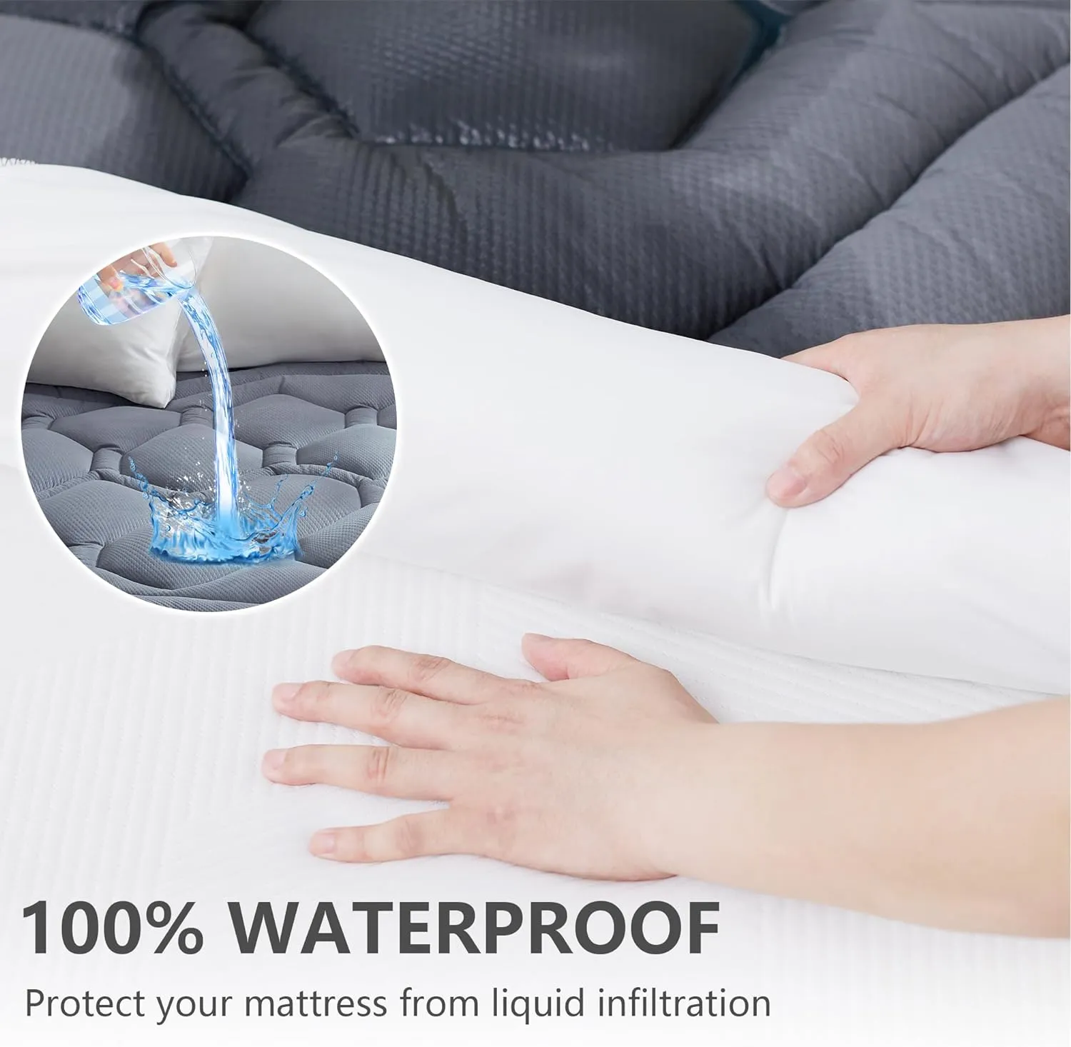 King Size Mattress Pad Waterproof, Cooling Mattress Topper Noiseless, Leak Proof Mattress Protector Deep Pocket Washable, Quilted Fitted Soft King Mattress Pad Cover (78x80 inch, Grey)