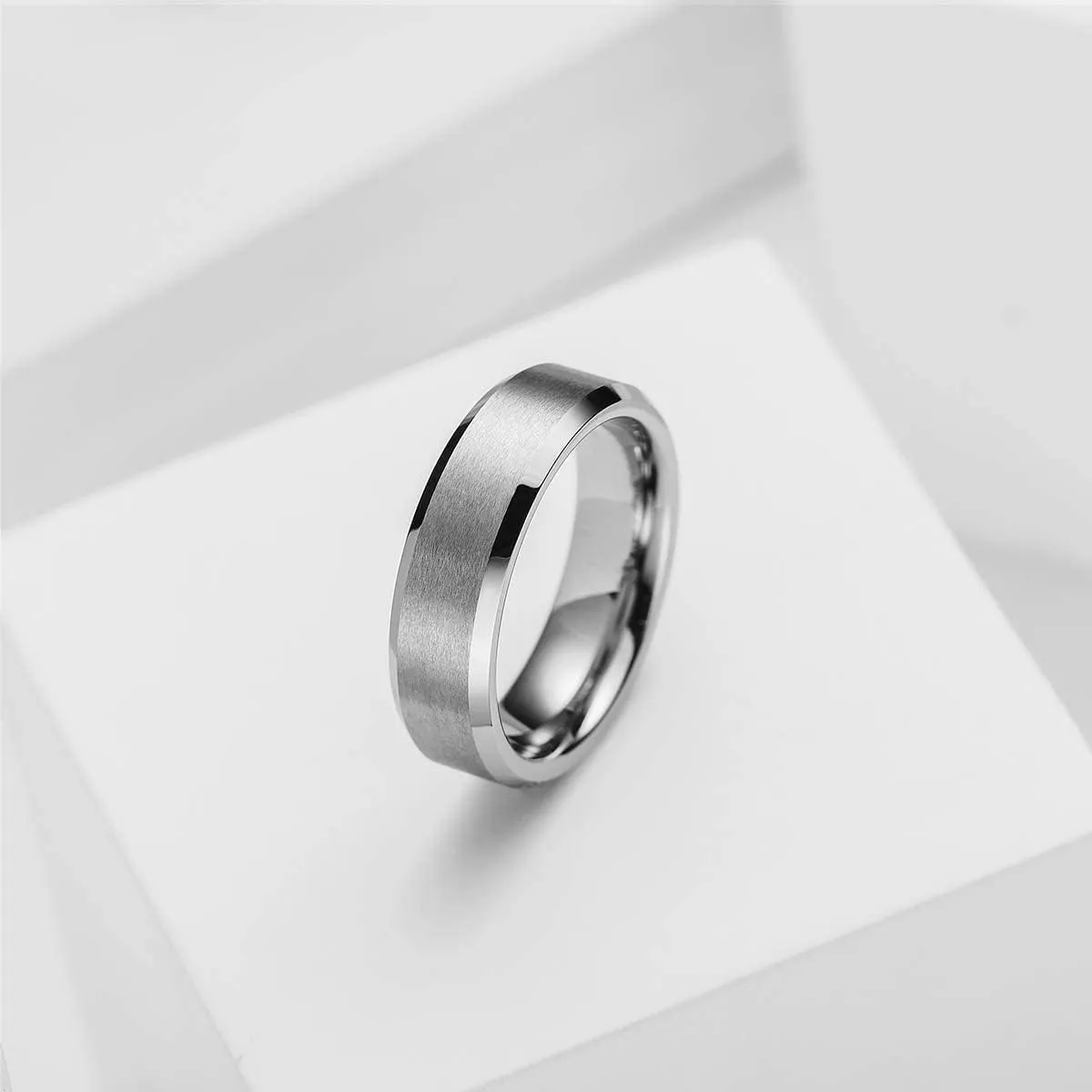 King Will Tungsten Men's Wedding Ring - Available in 6mm to 10mm, Black/Silver, Matte Finish, Beveled Polished Edge, Comfort Fit