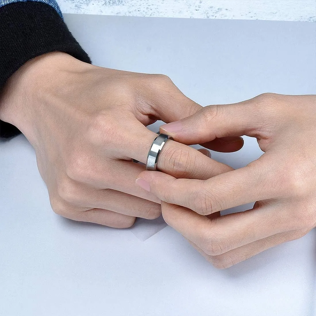 King Will Tungsten Men's Wedding Ring - Available in 6mm to 10mm, Black/Silver, Matte Finish, Beveled Polished Edge, Comfort Fit