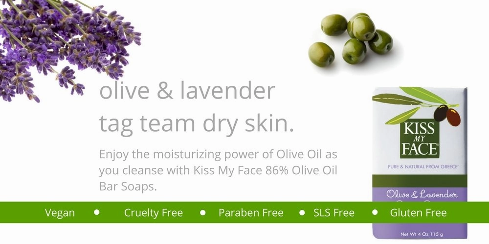 Kiss My Face Pure Olive Oil and Lavender Moisturizing Bar Soap, 8 Ounce, 3 Pack (Packaging May Vary)