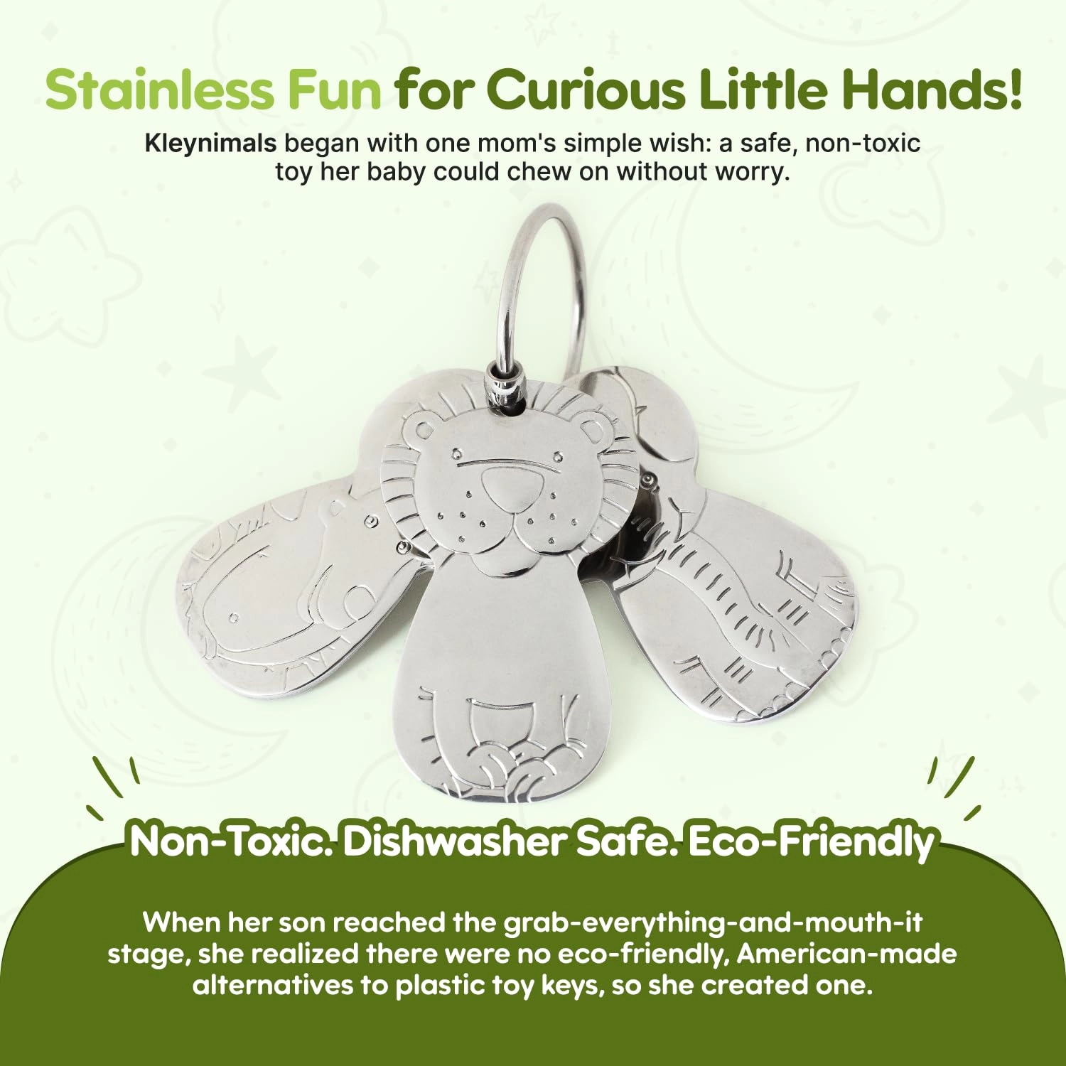 Kleynimals – Original Stainless Steel Toy Keys for Babies – Made in USA, Durable, Safe, Non-Toxic, BPA-Free – Ideal for Teething, Sensory Play & Early Development - Mom Owned & Invented