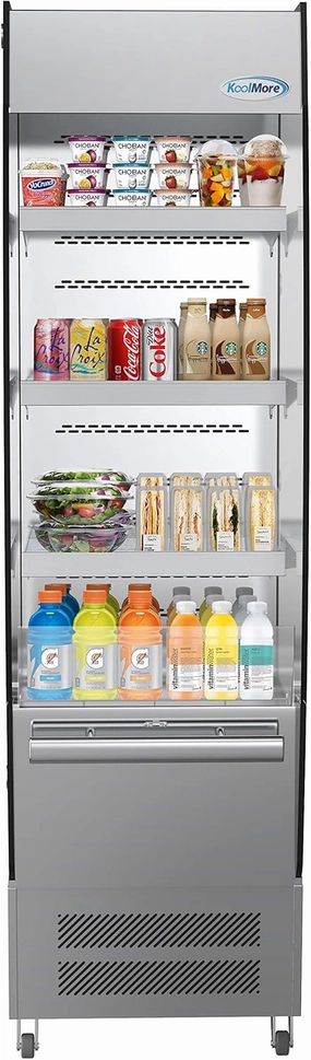 KoolMore CDAU-7C-SS 27 in. Open Air Merchandiser Cooler Grab and Go Refrigerator with LED Lighting and Night Curtain, ETL Listed for Safety and Sanitation, Cu. Ft. in Stainless-Steel, 7.7 cu.ft