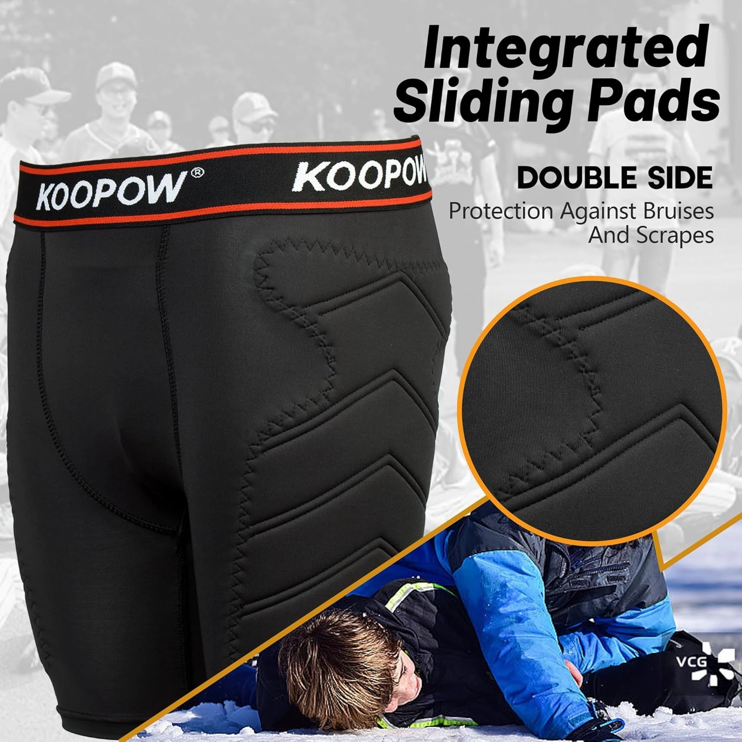 KOOPOW Youth Boys Padded Sliding Shorts Slider Pad with Soft Protective Athletic Cup for Baseball, Football, Lacrosse
