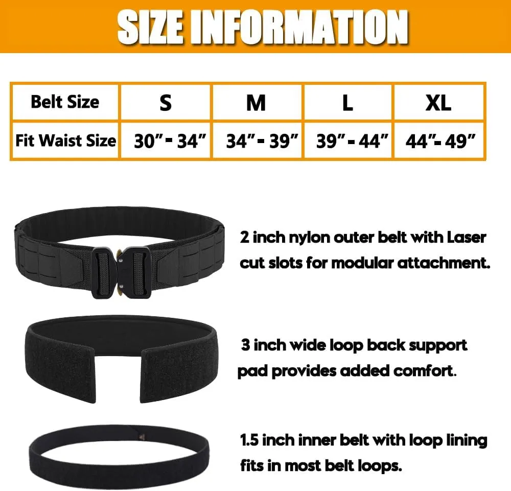 KRYDEX Tactical Battle Belt 2 Inch Quick Release MOLLE Combat Belt with Inner Belt & Back Support Pad