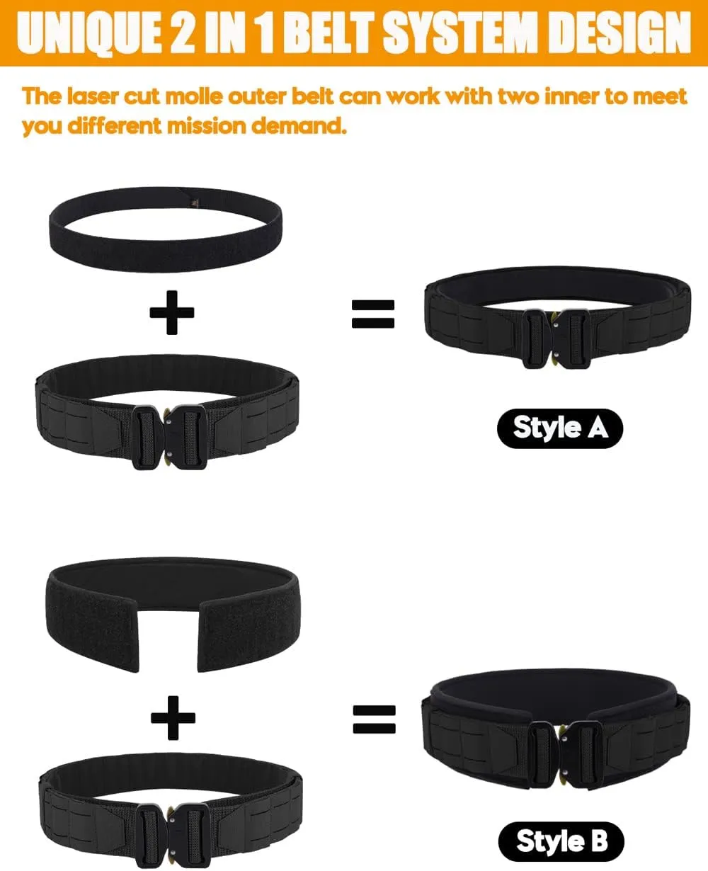 KRYDEX Tactical Battle Belt 2 Inch Quick Release MOLLE Combat Belt with Inner Belt & Back Support Pad