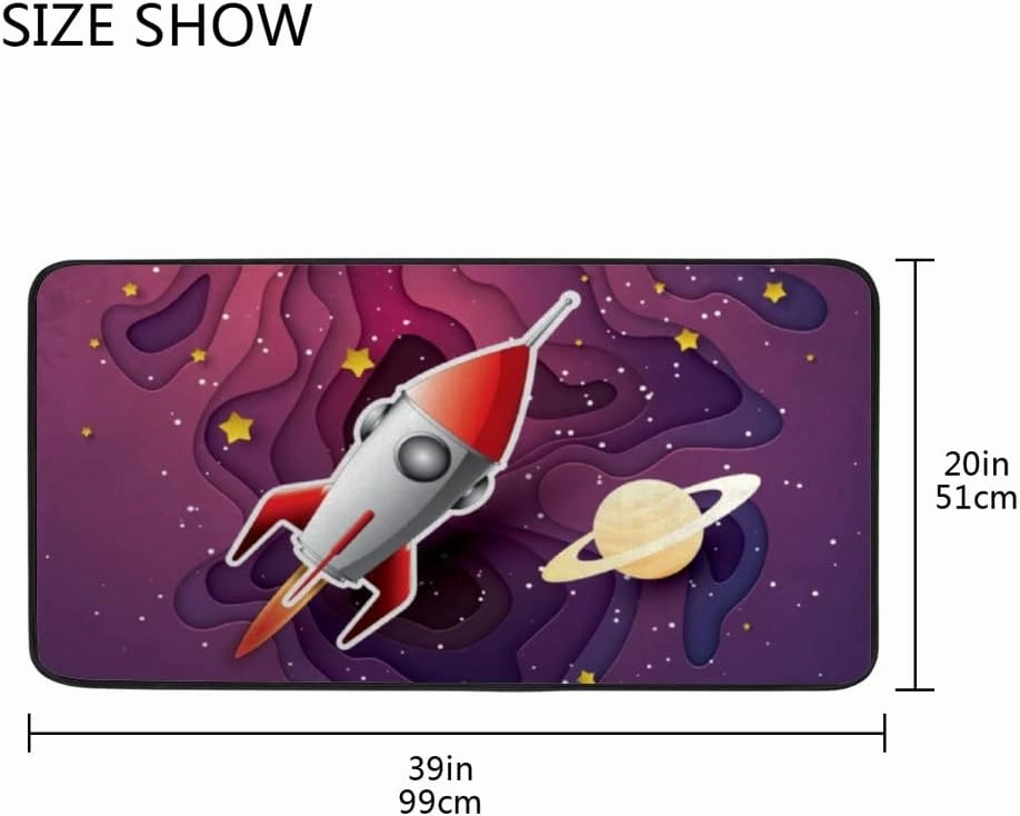 Kuizee Kitchen Runner Area Rug Kitchen Mat Craft Style Space Rocket Galaxy Cartoon Bathroom Hallway Entry Way Floor Non Slip Soft Water Absorbent 39×20 Inch