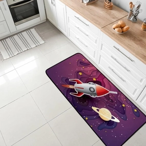 Kuizee Kitchen Runner Area Rug Kitchen Mat Craft Style Space Rocket Galaxy Cartoon Bathroom Hallway Entry Way Floor Non Slip Soft Water Absorbent 39×20 Inch