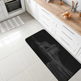 Kuizee Kitchen Runner Area Rug Kitchen Mat Pencil Drawn Tower Bridge Black Bathroom Hallway Entry Way Floor Non Slip Soft Water Absorbent 39×20 Inch