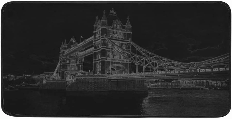 Kuizee Kitchen Runner Area Rug Kitchen Mat Pencil Drawn Tower Bridge Black Bathroom Hallway Entry Way Floor Non Slip Soft Water Absorbent 39×20 Inch