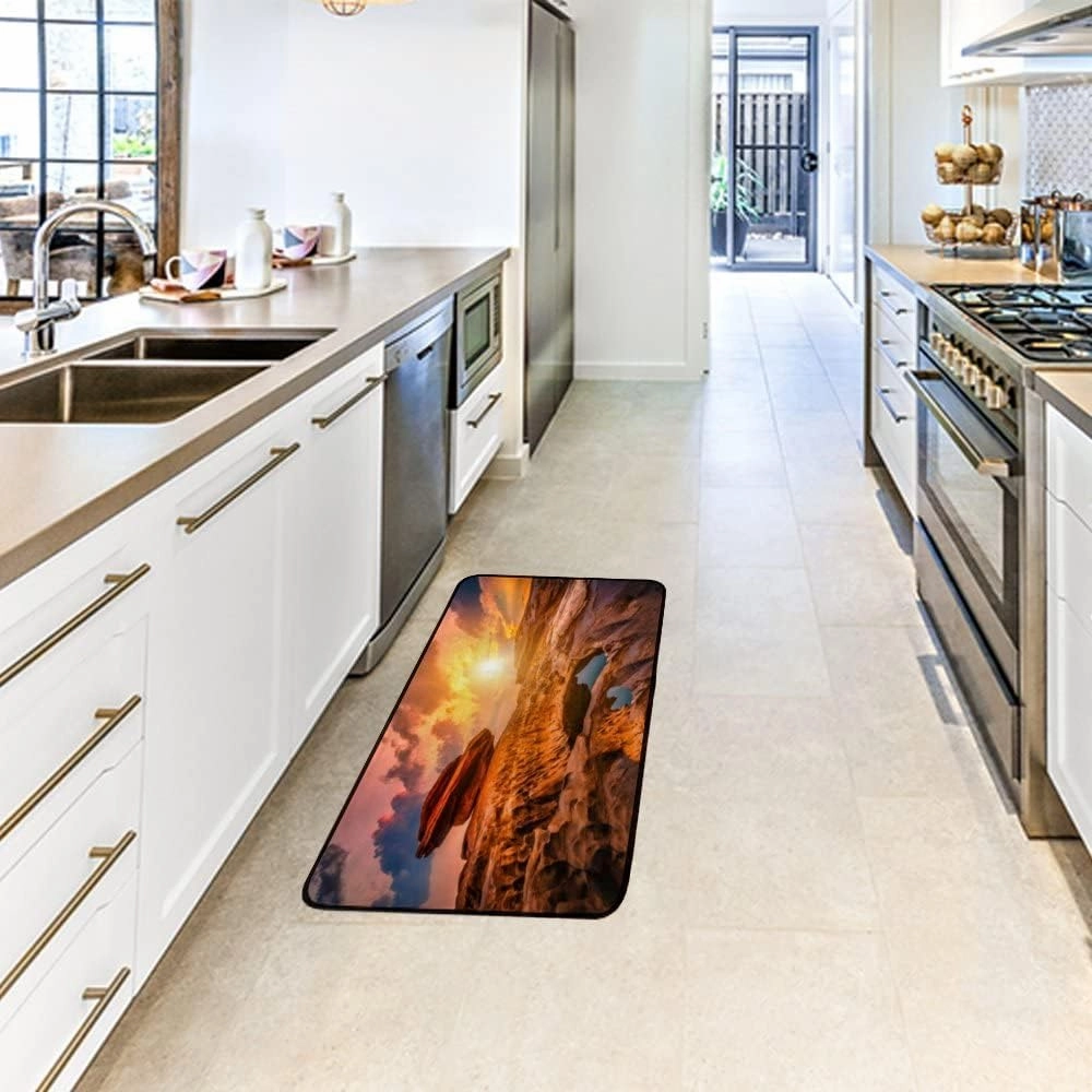 Kuizee Kitchen Runner Area Rug Kitchen Mat Sunrise Valley Landscape Bathroom Hallway Entry Way Floor Non Slip Soft Water Absorbent 39×20 Inch
