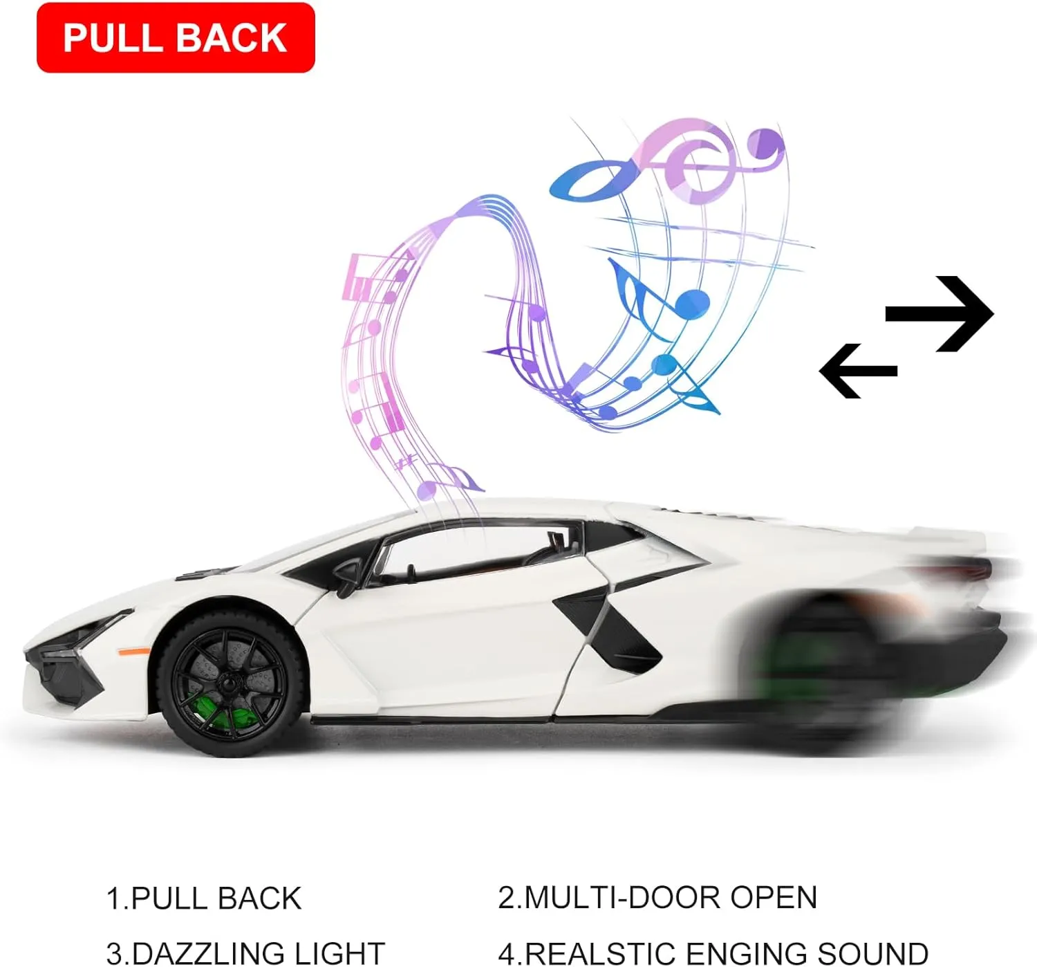 Lamborghini Reventon Toy Car, 1/24 Diecast Model Car with Sound, Light and Pullback, Collector Model Car, Gift for Children (White)