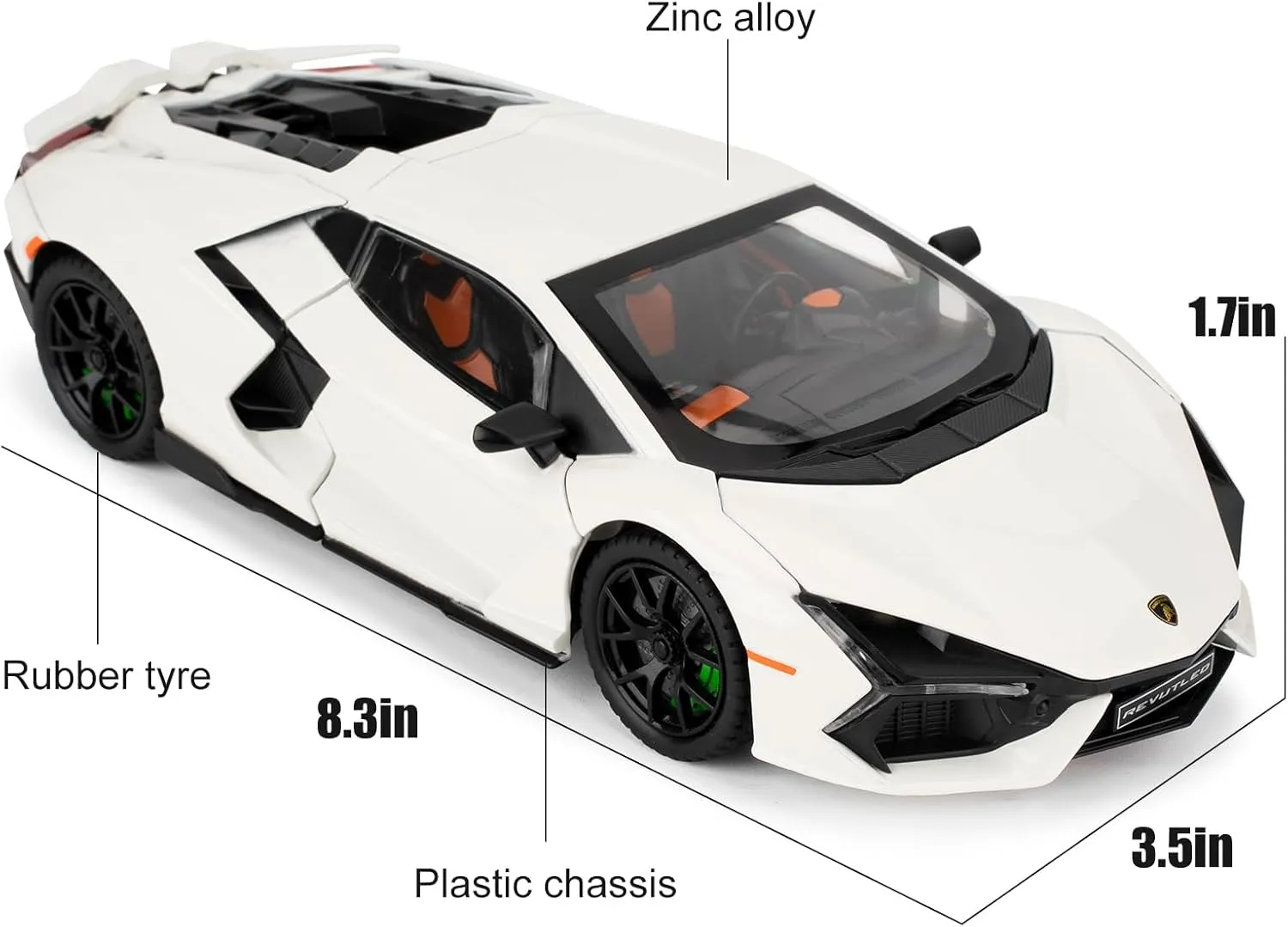 Lamborghini Reventon Toy Car, 1/24 Diecast Model Car with Sound, Light and Pullback, Collector Model Car, Gift for Children (White)