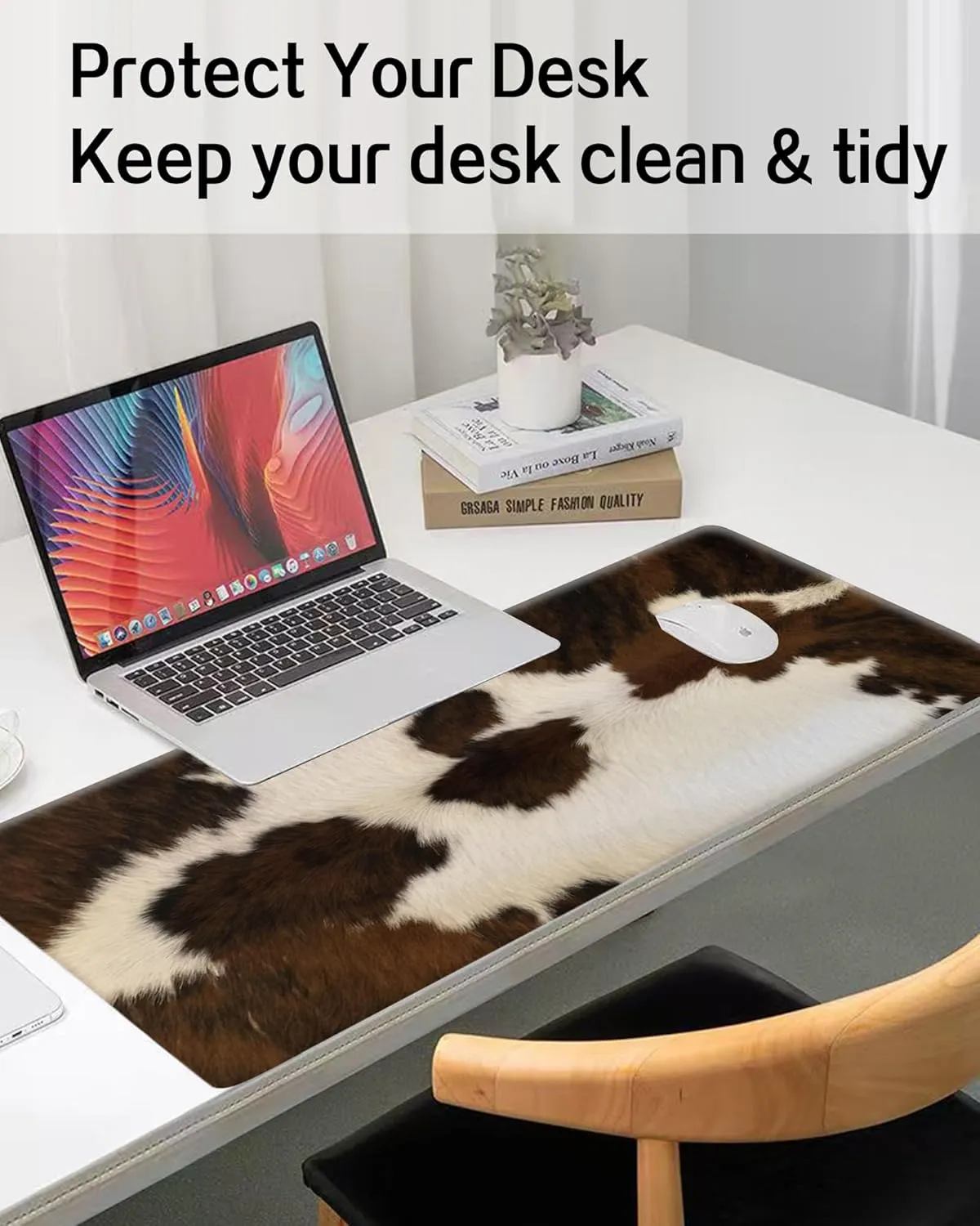 Large Gaming Mouse Pad, Computer Mouse Mat, Funny Desk Pad Protector Decoration, Big Cute Desk Pad, Non-Slip Base 31.5 x 11.8 in Retro Brown Cowhide