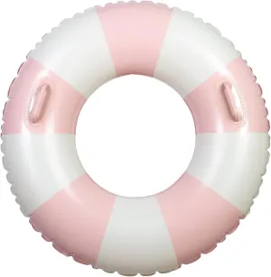 Large Swim Ring with Handles for Kids Adults, 35 Inch Classic Striped Pool Inner Tubes, Inflatable Pool Floats, Float Naked, Pool Floaties Adult Size for Summer Pool Party Beach Pink 1