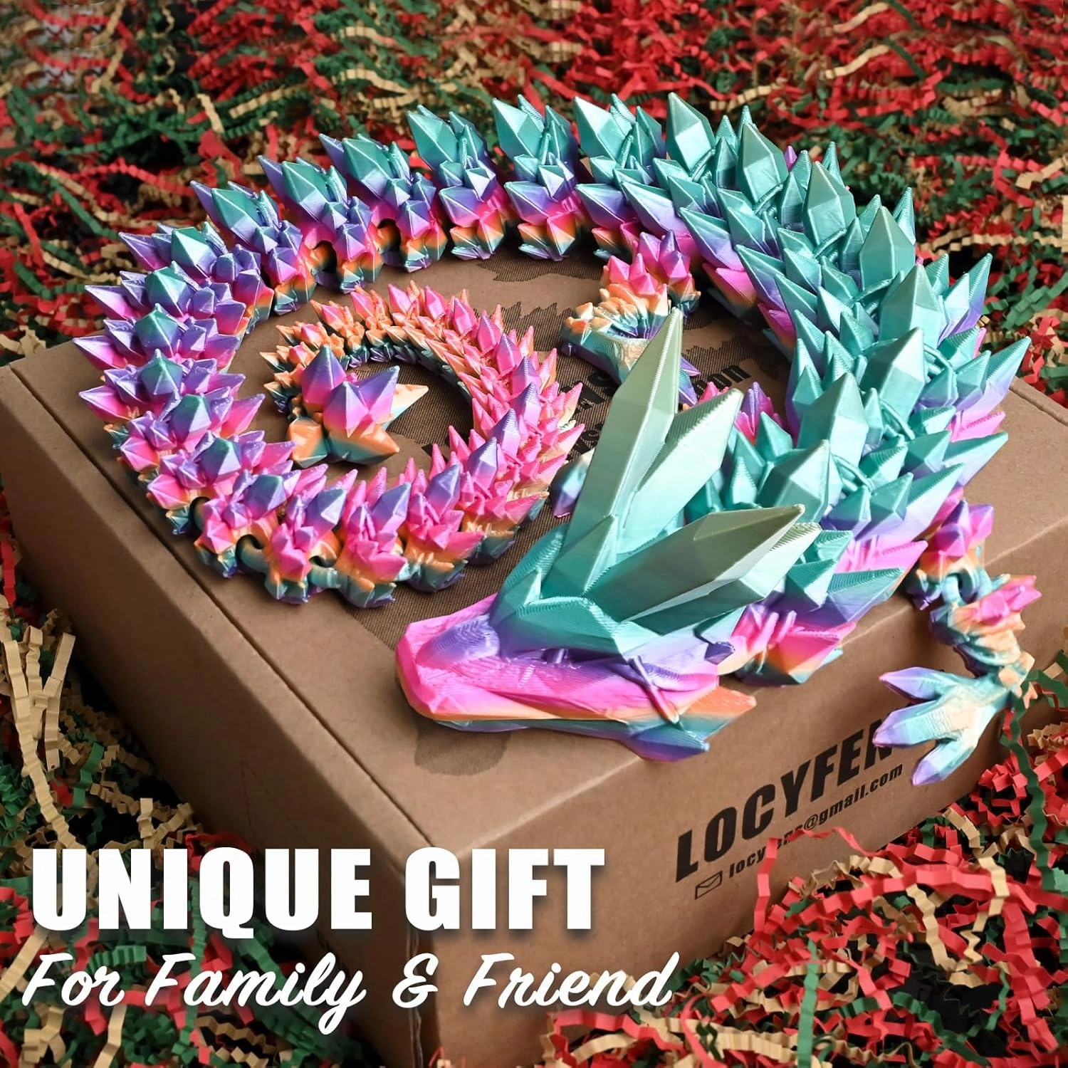Large 30" 3D Printed Dragon, Articulated 3D Dragon Toys, Long Crystal Dragon Rainbow Color Change
