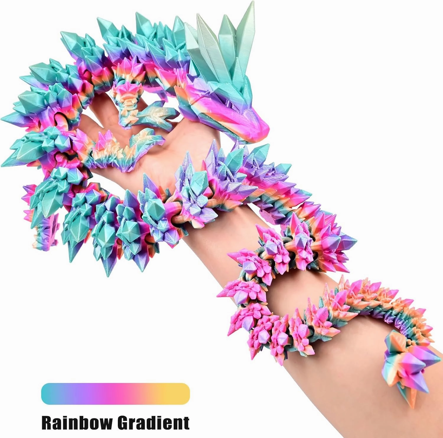Large 30" 3D Printed Dragon, Articulated 3D Dragon Toys, Long Crystal Dragon Rainbow Color Change