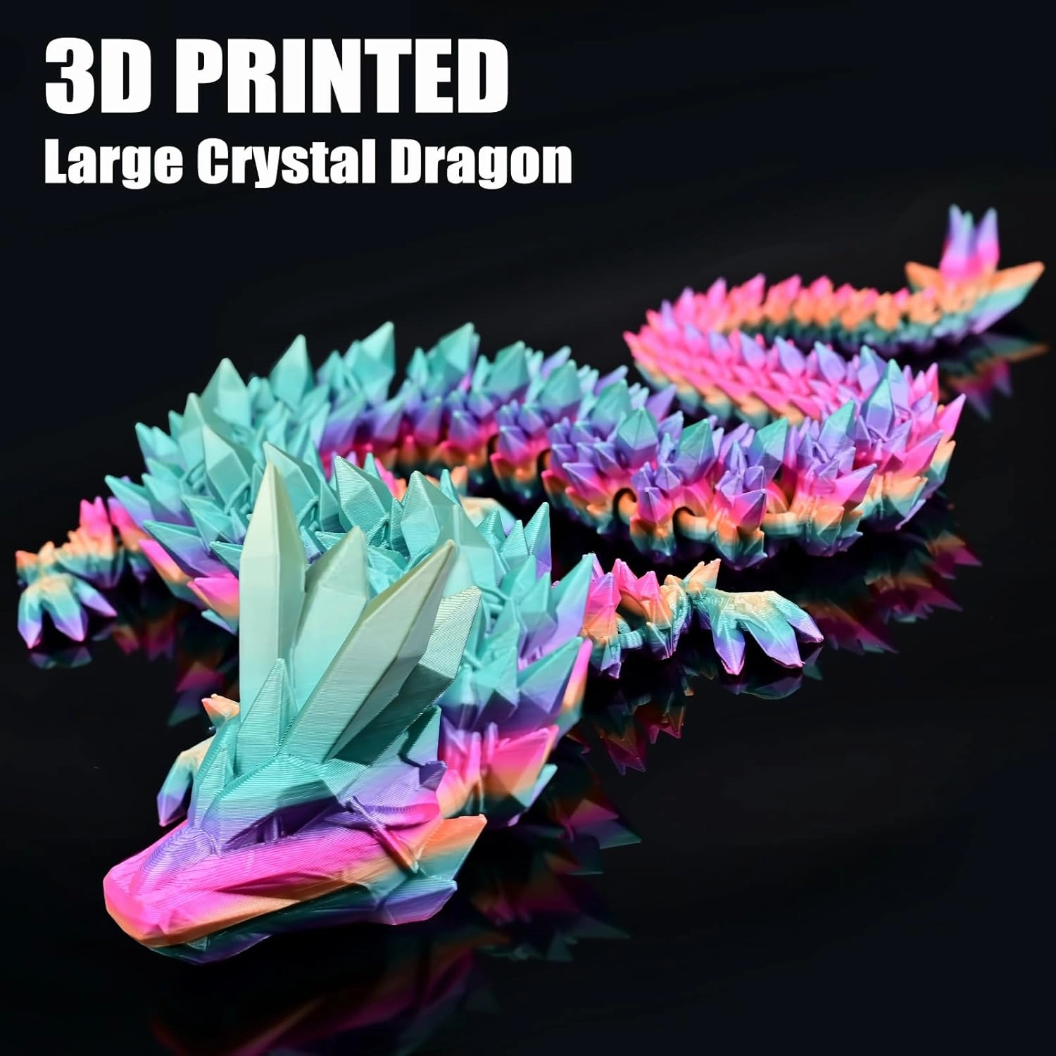 Large 30" 3D Printed Dragon, Articulated 3D Dragon Toys, Long Crystal Dragon Rainbow Color Change