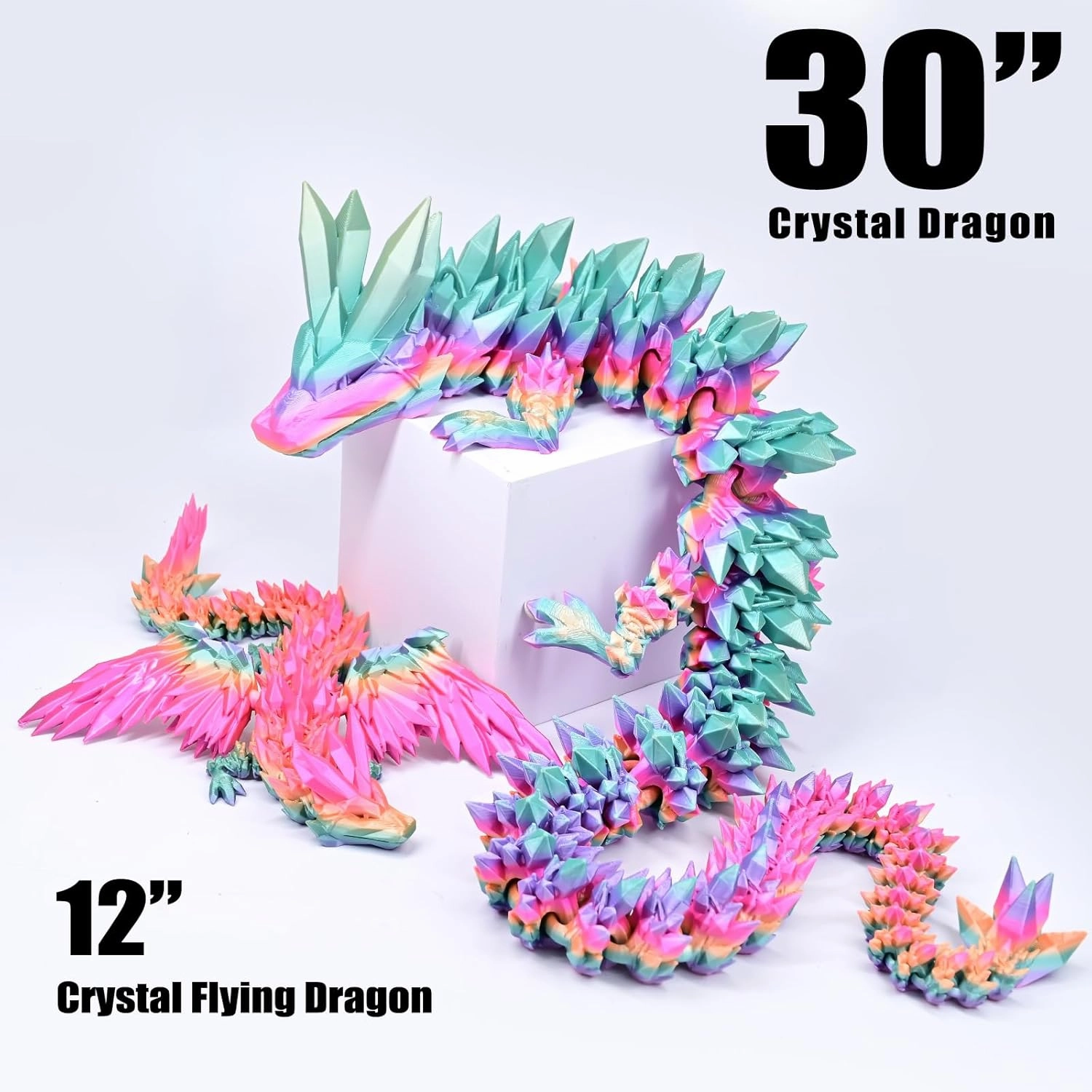 Large 30" 3D Printed Dragon, Articulated 3D Dragon Toys, Long Crystal Dragon Rainbow Color Change