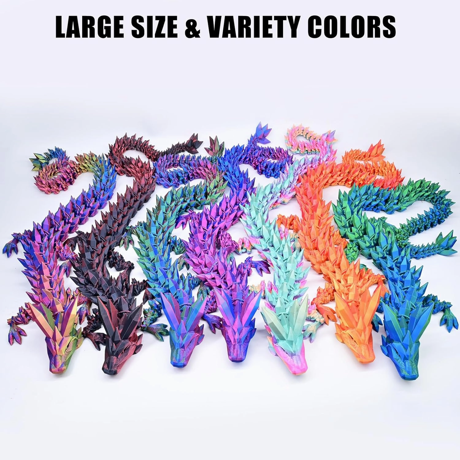 Large 30" 3D Printed Dragon, Articulated 3D Dragon Toys, Long Crystal Dragon Rainbow Color Change