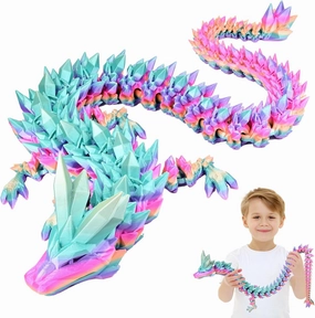 Large 30" 3D Printed Dragon, Articulated 3D Dragon Toys, Long Crystal Dragon Rainbow Color Change