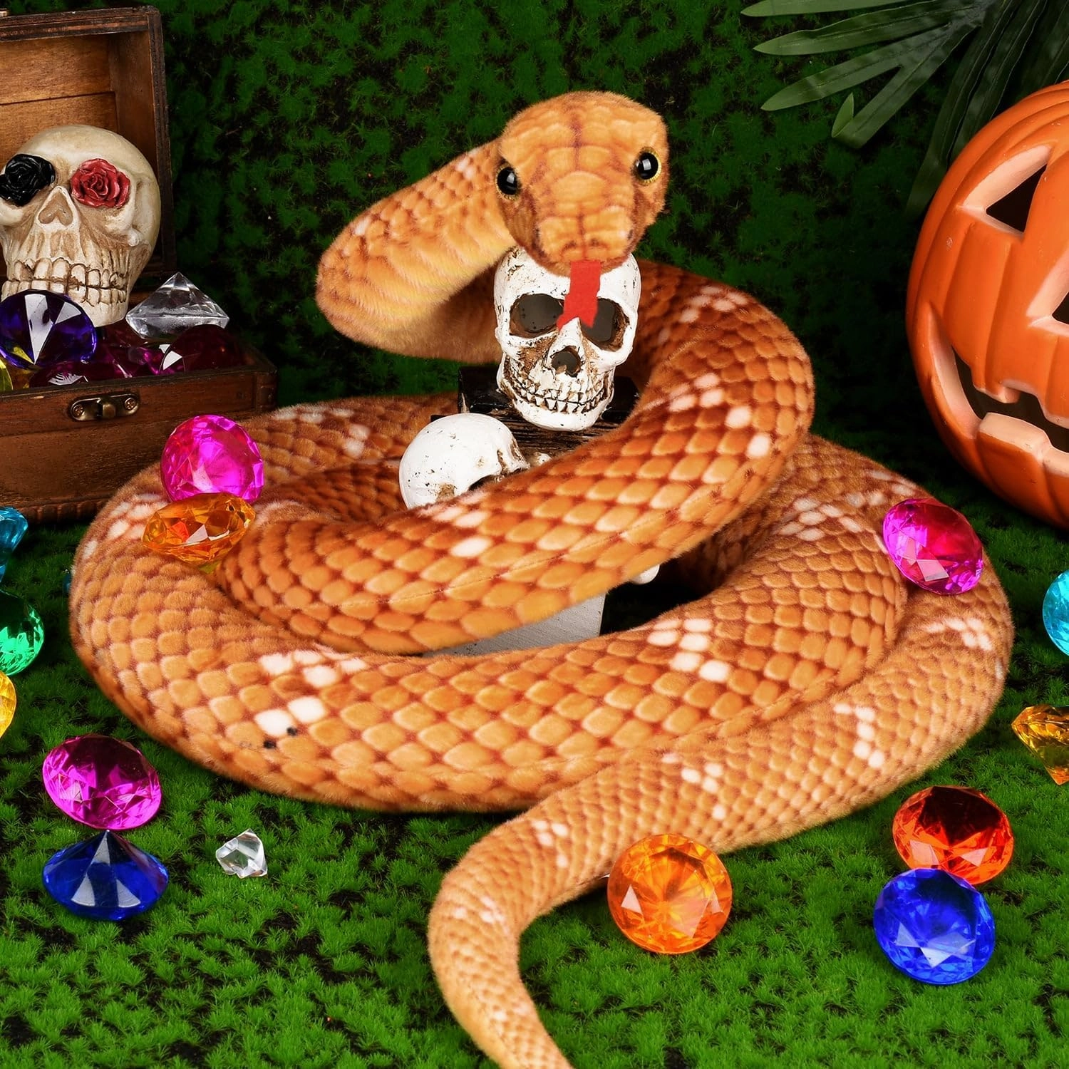 Large Lifelike Plush Snake, 71 in Giant Stuffed Animal for Kids, Brown