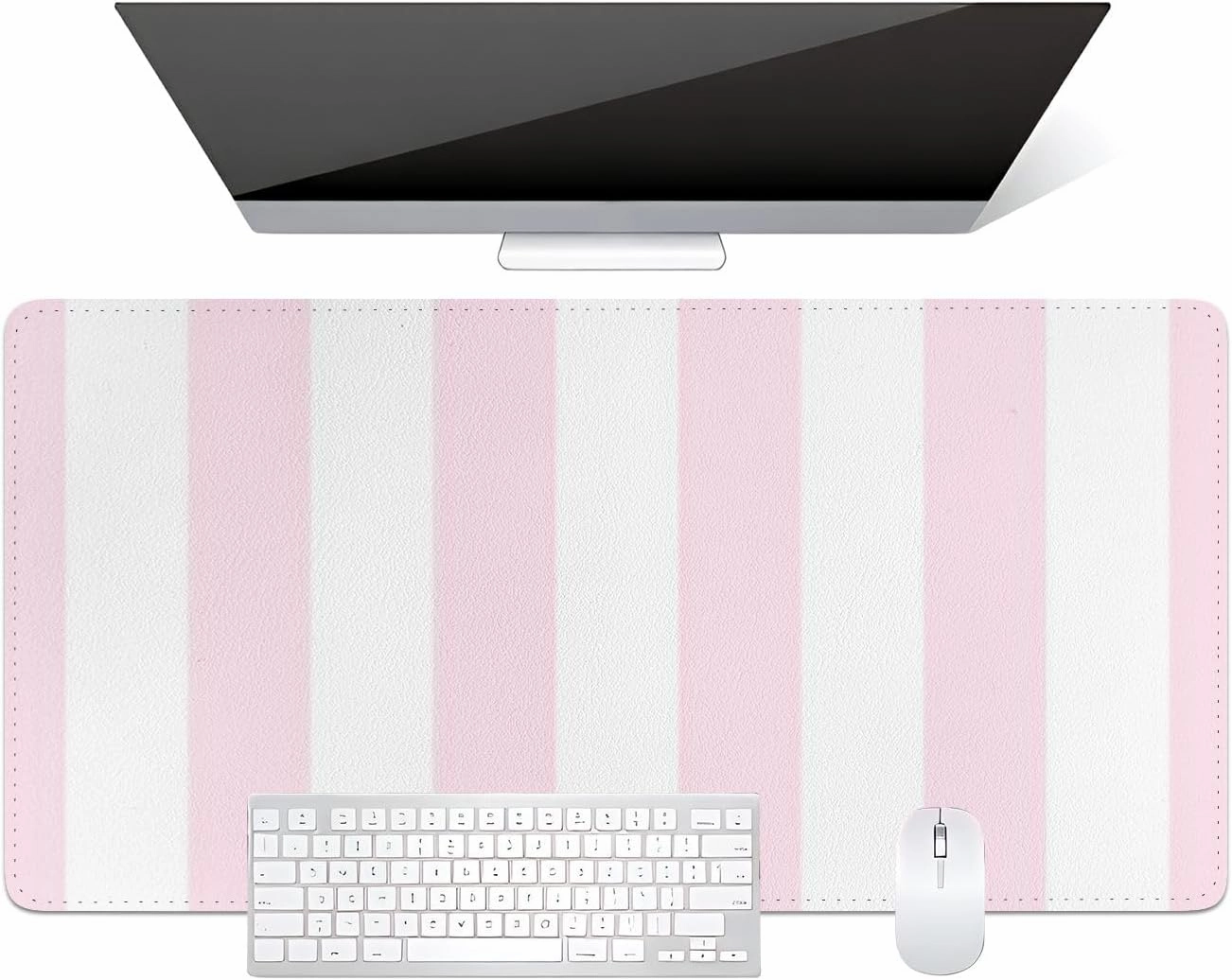 Large Mouse Pad Leather Non-Slip Waterproof Gaming Mouse Pad for Office Laptop Home Soft Pink Vertical Seamless Stripes Desk Protector Mat 31.5"x13.7" Writing Pad