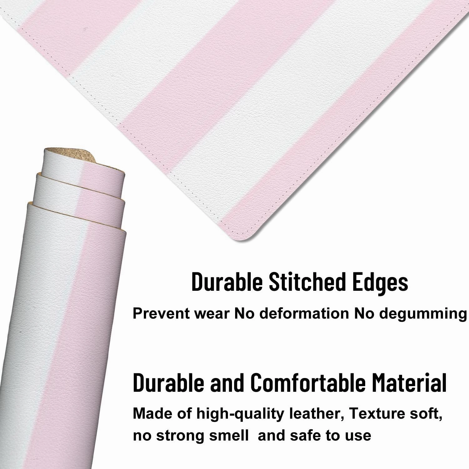 Large Mouse Pad Leather Non-Slip Waterproof Gaming Mouse Pad for Office Laptop Home Soft Pink Vertical Seamless Stripes Desk Protector Mat 31.5"x13.7" Writing Pad