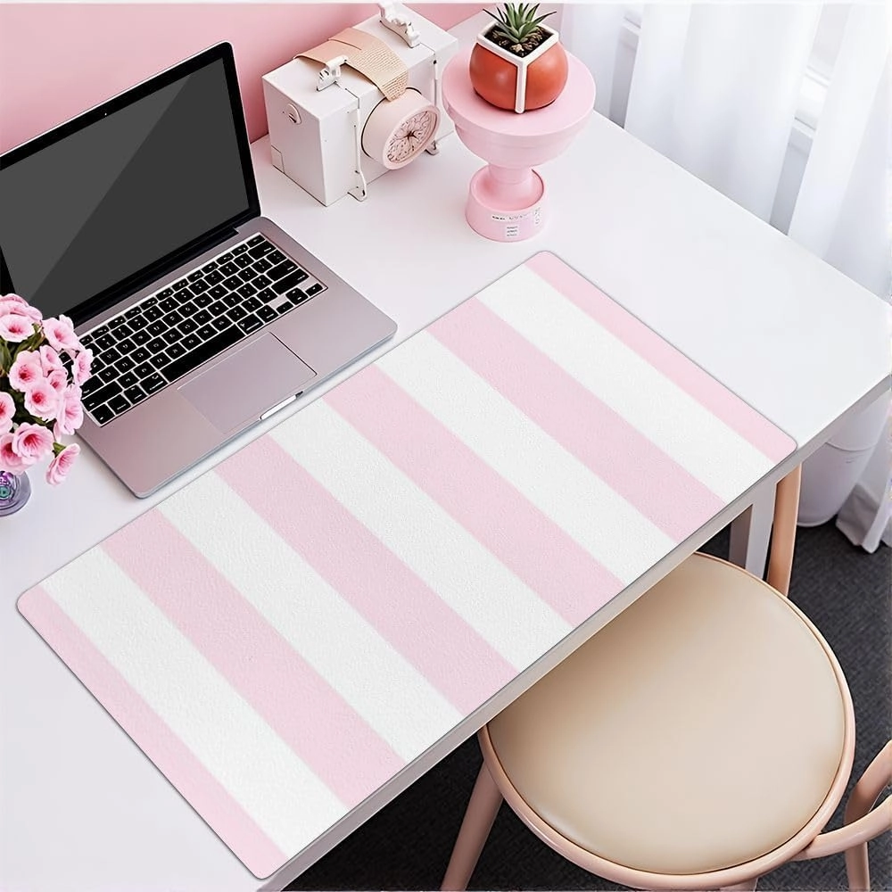 Large Mouse Pad Leather Non-Slip Waterproof Gaming Mouse Pad for Office Laptop Home Soft Pink Vertical Seamless Stripes Desk Protector Mat 31.5"x13.7" Writing Pad