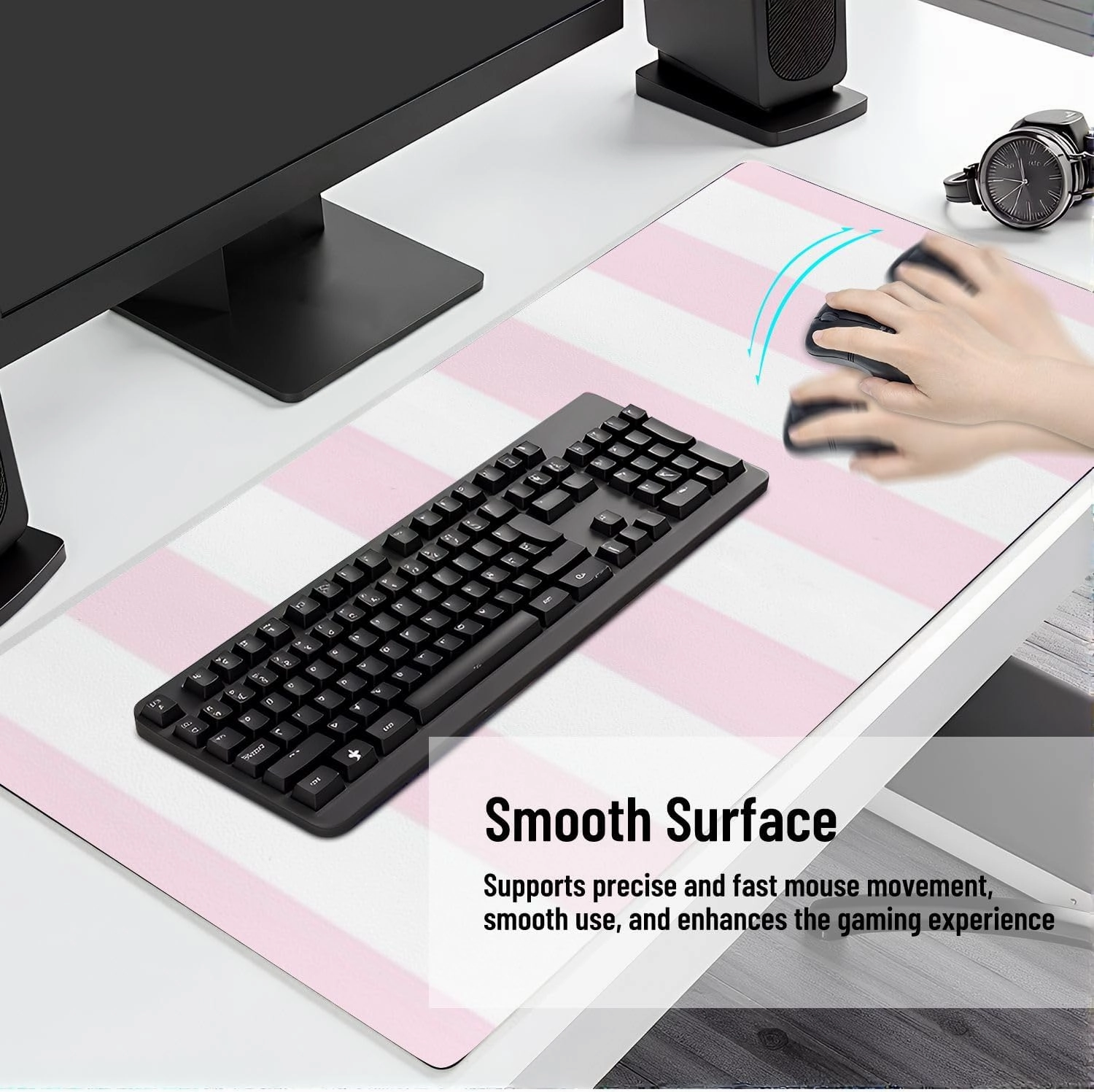 Large Mouse Pad Leather Non-Slip Waterproof Gaming Mouse Pad for Office Laptop Home Soft Pink Vertical Seamless Stripes Desk Protector Mat 31.5"x13.7" Writing Pad