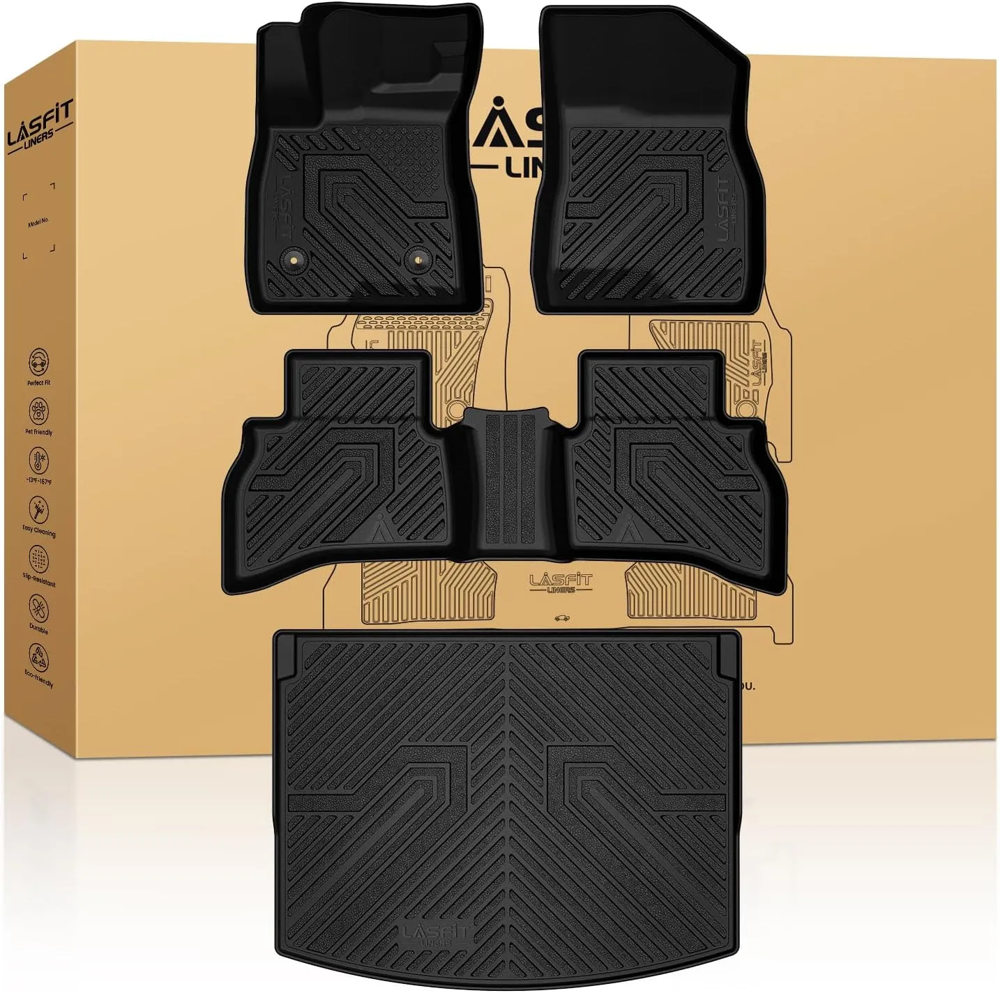 LASFIT Floor Mats & Cargo Liner for Chevrolet Chevy Trailblazer 2021-2026 (Only Fit AWD & Cargo in Upper Deck Position), All Weather TPE Custom Fit Floor Mats for Car, Car Floor Mats Full Set
