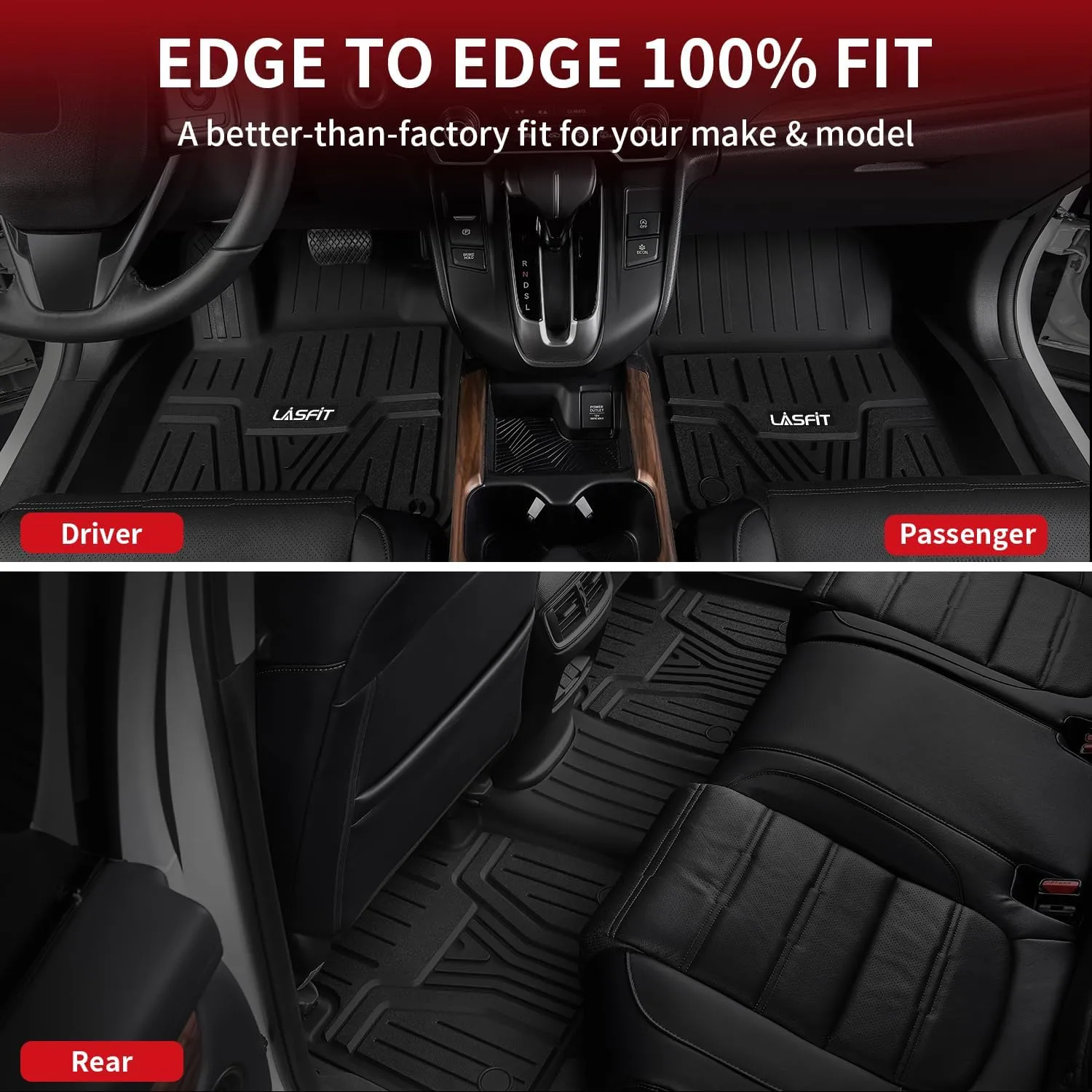 LASFIT Floor Mats for Honda CR-V | CRV 2017-2022 (Include Hybrid Models), All Weather Protection Custom Fit TPE Full Coverage Easy Clean Floor Liners, 1st & 2nd Row, Black