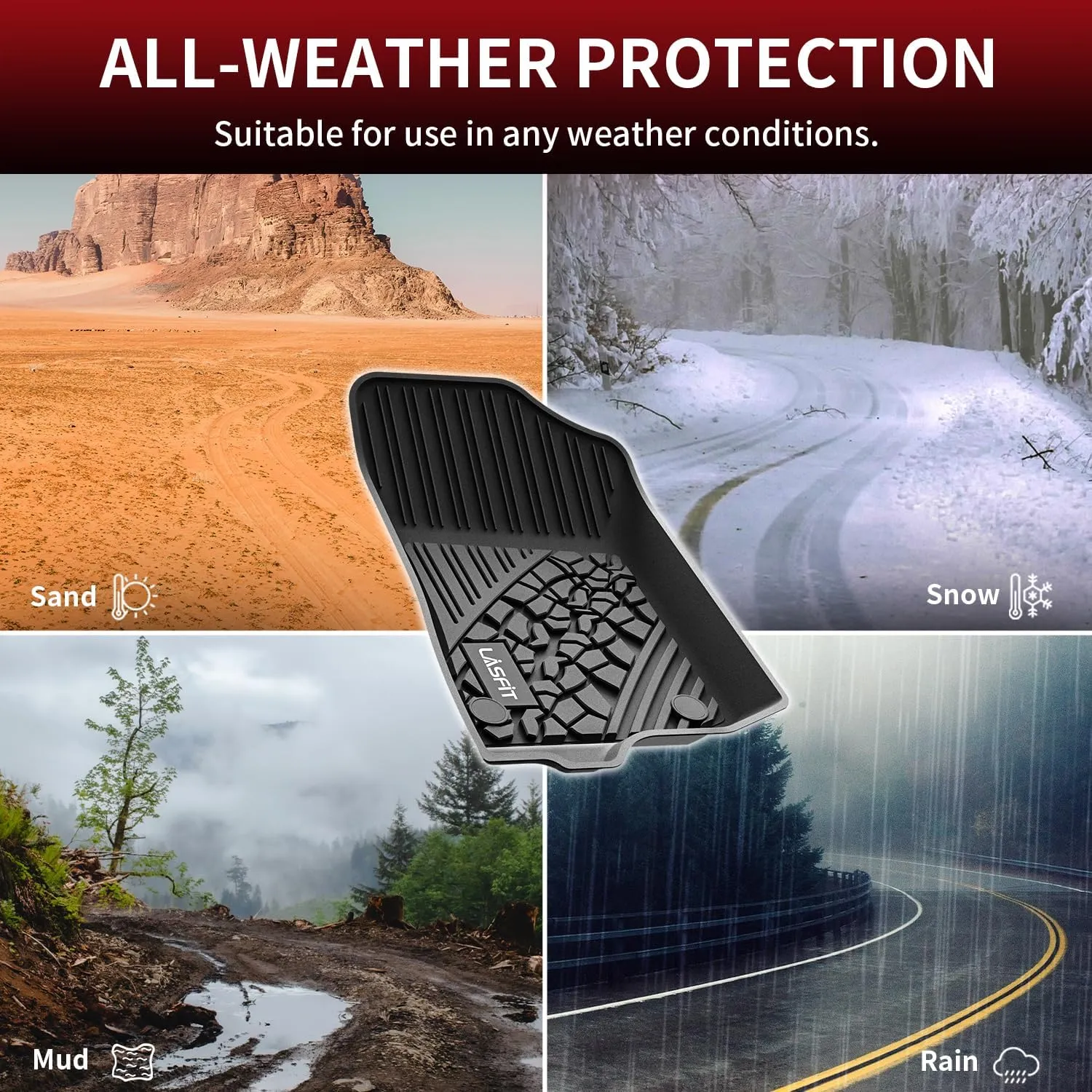 LASFIT Floor Mats for Jeep Wrangler JL 2018-2025 Unlimited 4 Door Only (Not Fit for JK or 4XE) All Weather TPE Custom Fit Car Mats Floor Liners 1st & 2nd Row, Black